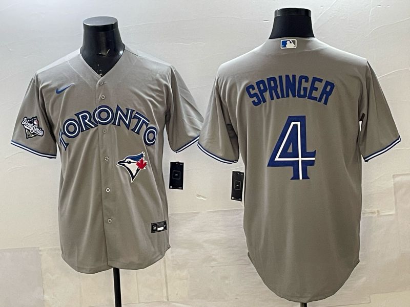 Men 2025 Nike Toronto Blue Jays #4 Springer Grey Game MLB Jersey 02